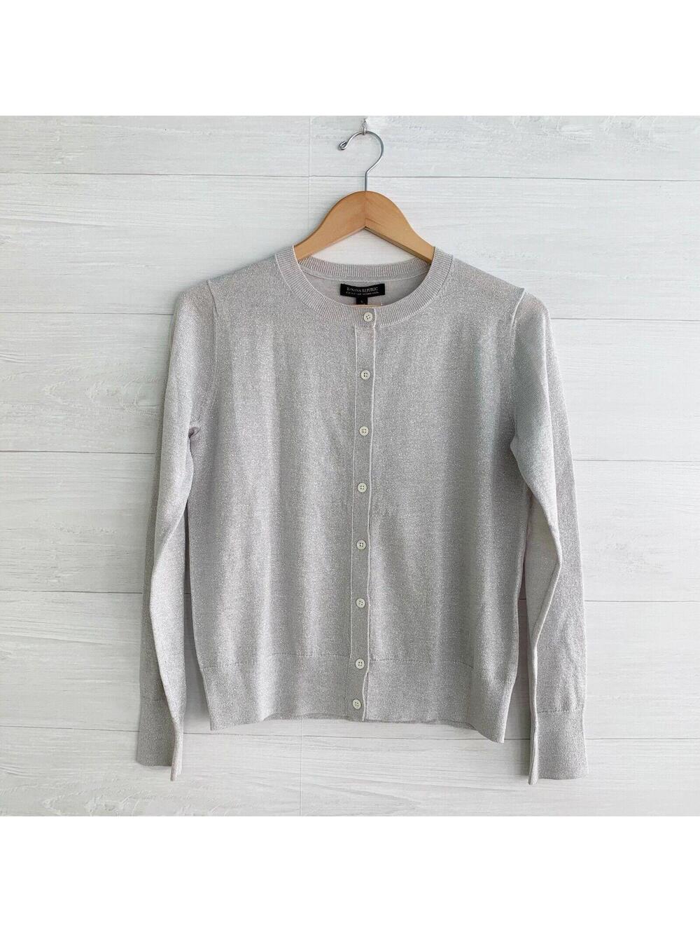 NWT Banana Republic - Silver metallic Extra Fine Merino cardigan sweater, S